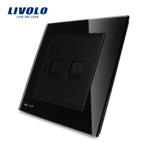 Livolo Black Crystal Glass panel Wall Telephone RJ11 Computer RJ45 Wall Socket Outlet VL-W292TC-11(TEL,COM)